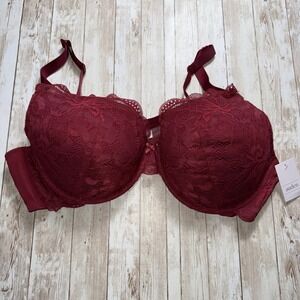 Auden Women's Size 46C Red Sublime Lace Push-Up Plunge Underwire Bra